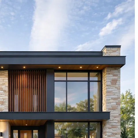 Панорамное остекление дерево-алюминиевыми окнами